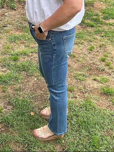 Medium Wash Mid Rise Straight Crop Jeans