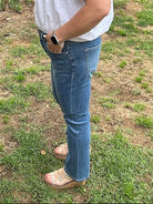Medium Wash Mid Rise Straight Crop Jeans