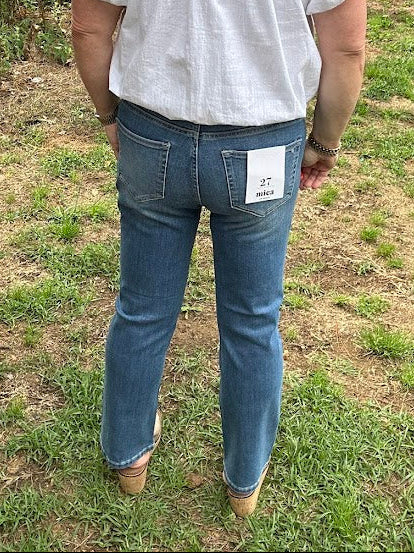 Medium Wash Mid Rise Straight Crop Jeans
