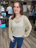 open weave sweater, metallic knit sweater, lightweight v neck sweater, airy knit pullover, boutique layering sweater, neutral knit sweater women