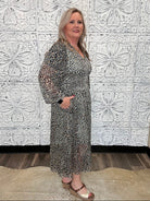 Metallic Leopard Smocked Waist Midi Dress