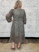 Metallic Leopard Smocked Waist Midi Dress