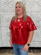 Metallic Red Short Sleeve Top
