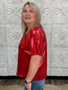 Metallic Red Short Sleeve Top