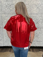 Metallic Red Short Sleeve Top