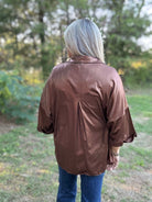Metallic Shimmer Button-Front Top