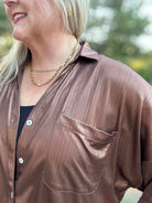 Metallic Shimmer Button-Front Top