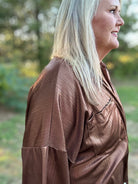 Metallic Shimmer Button-Front Top