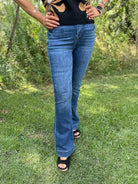 Mica flare jeans, Mica denim, high rise flare jeans, women’s flare jeans, tummy tuck jeans, Mica jeans Northport AL, flattering flare jeans, bootcut flare jeans, slim flare jeans, tummy control denim, raw hem flare jeans, western style jeans, boutique jeans, women’s boutique denim, Gypsy River jeans