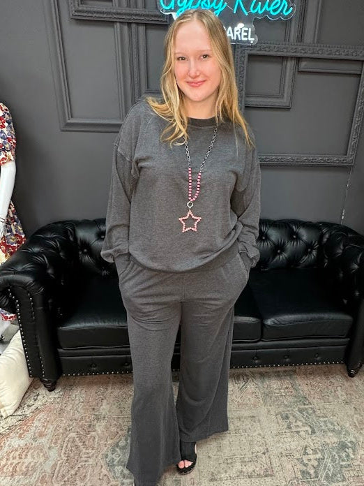 mineral washed pullover, mixed texture top, relaxed fit sweatshirt, casual lounge top, vintage wash pullover, comfy knit long sleeve, soft mineral wash sweater, everyday cozy top, boutique lounge wear, casual chic pullover, textured crew neck top, neutral fall top, soft knit sweatshirt, relaxed mineral wash top, Gypsy River Apparel, Northport boutique fashion, women’s casual pullover