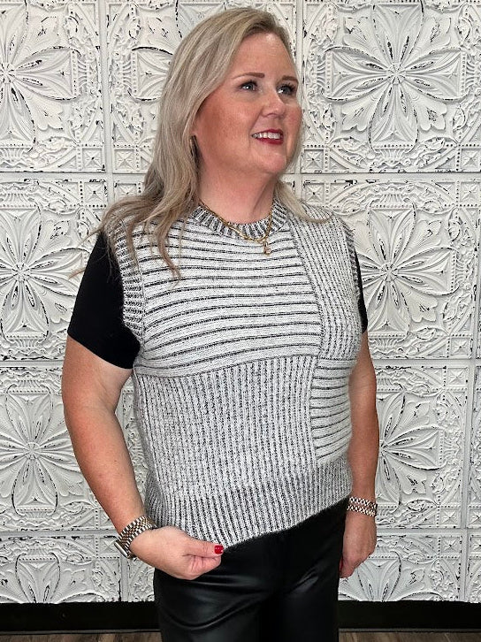 Mixed Stripe Patchwork Sleeveless Knit Top