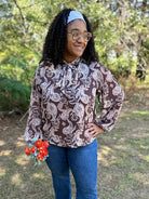 Mocha Paisley Bow Neck Blouse