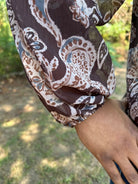 Mocha Paisley Bow Neck Blouse