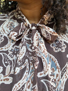 Mocha Paisley Bow Neck Blouse