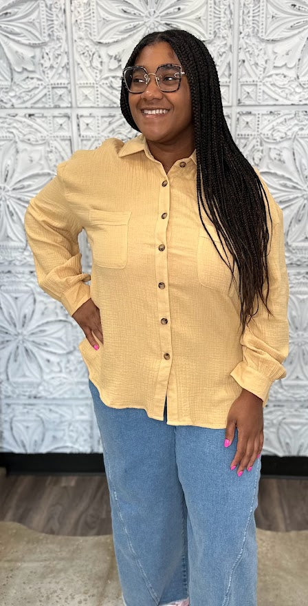 Mustard Cotton Button Front Shirt