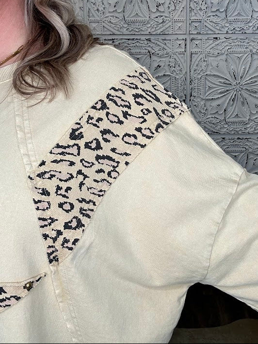 Natural Leopard Star Patch Terry Top