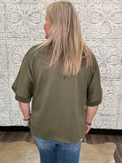 Olive Collared V-Neck Knit Top