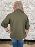 Olive Collared V-Neck Knit Top