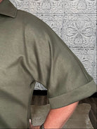 Olive Collared V-Neck Knit Top