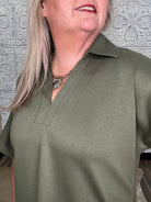 Olive Collared V-Neck Knit Top