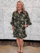 Olive Floral Button Front Tiered Dress