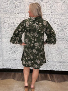 Olive Floral Button Front Tiered Dress