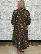 Olive Floral Smocked Waist Midi Dress