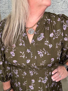 Olive Floral Smocked Waist Midi Dress