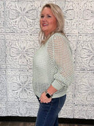 Open Weave Foil Knit V-Neck Sweater
