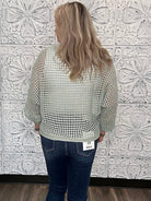 Open Weave Foil Knit V-Neck Sweater