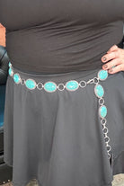 turquoise concho belt, oval turquoise belt, western style belt, boho turquoise belt, adjustable chain belt, southwestern turquoise accessory
