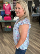 Patriotic Firework Print Flutter Sleeve Top