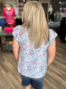 Patriotic Firework Print Flutter Sleeve Top
