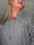 Pinstripe Bubble Sleeve Blouse