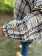 Plaid Button Down Balloon Sleeve Top