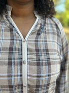 Plaid Button Down Balloon Sleeve Top