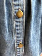 Pleated Ruffle Shoulder Denim Blouse