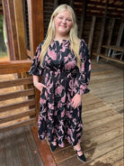 Plus Size Floral Tiered Midi Dress with Smocked Waist
