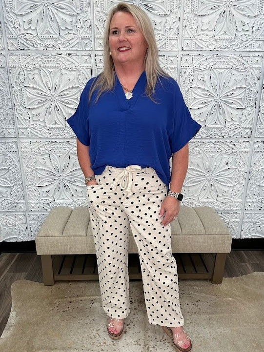 Polka Dot Drawstring Barrel Pants