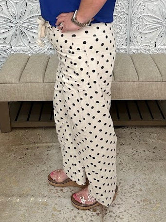 Polka Dot Drawstring Barrel Pants