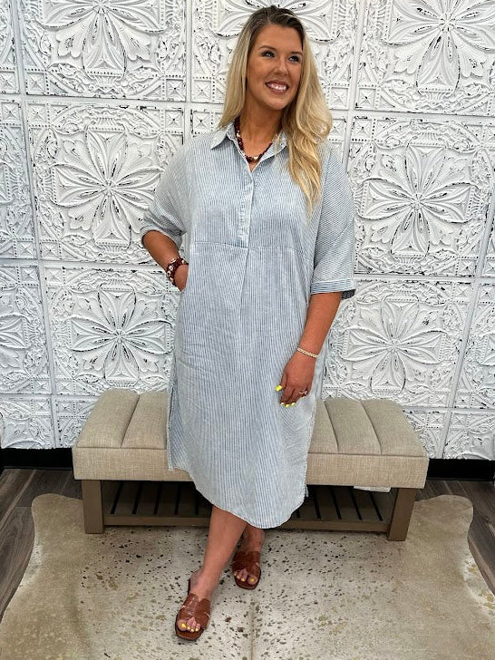Powder Blue Stripe Midi Dress