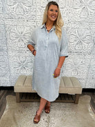Powder Blue Stripe Midi Dress