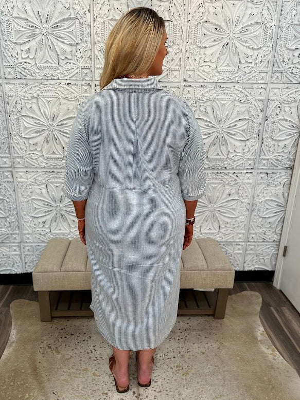 Powder Blue Stripe Midi Dress