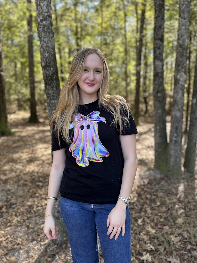 Halloween graphic tee, rainbow ghost shirt, spooky cute tee, fall graphic shirt, women’s Halloween top, Gypsy River Halloween shirt, novelty ghost tee, Halloween outfit idea, graphic t-shirt