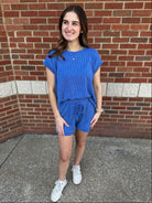 Raised Rib Cap Sleeve Top & Drawstring Shorts Lounge Set