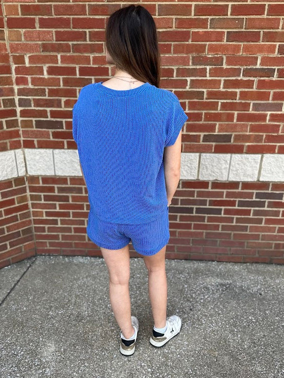 Raised Rib Cap Sleeve Top & Drawstring Shorts Lounge Set