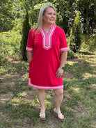 Red Contrast Trim H-Line Mini Dress