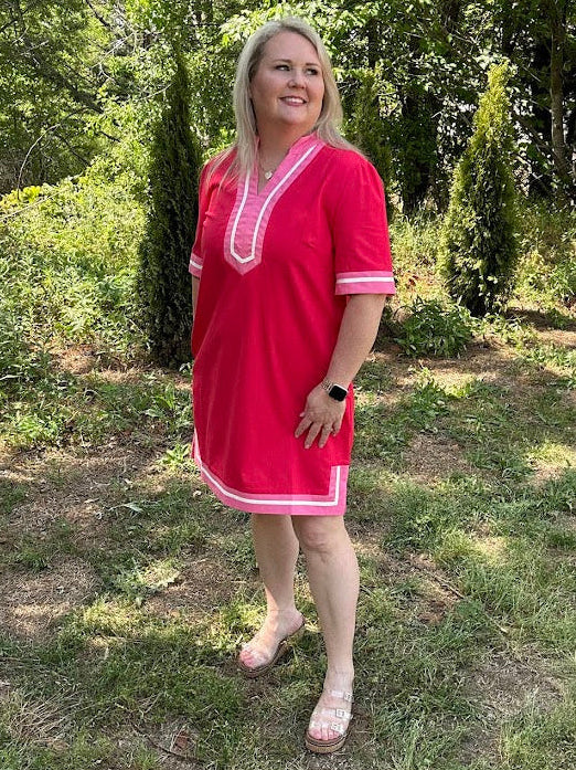 Red Contrast Trim H-Line Mini Dress