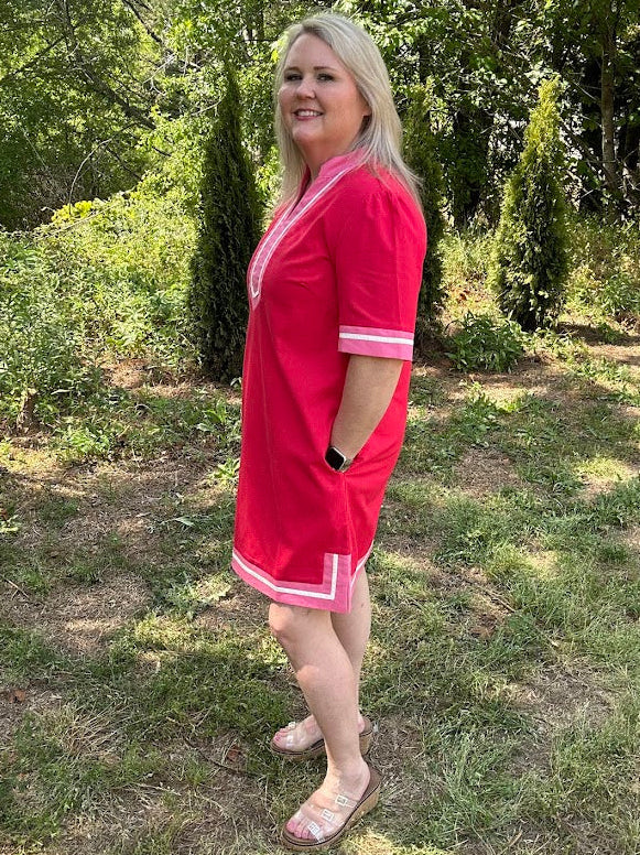 Red Contrast Trim H-Line Mini Dress