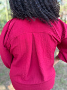 Red Scallop Hem Balloon Sleeve Blouse
